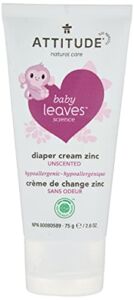 ATTITUDE Natural Zinc Diaper Cream | EWG VERIFIED, Hypoallergenic, Dermatologist Tested and Fragrance-Free Diaper Rash Cream | Blocks Moisture, Prevents Irritation | Baby leaves (2,6 Fluid Ounce)