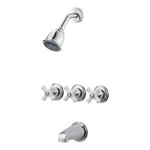 Pfister LG01-8CPC 3 Tub & Shower Faucet with Metal Cross Handles, Polished Chrome
