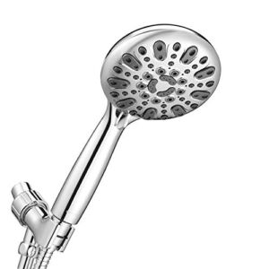 Couradric Handheld Shower Head, 6 Spray Setting High Pressure Shower Head with Brass Swivel Ball Bracket and Extra Long Stainless Steel Hose, Chrome , 5″