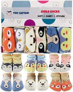 Baby Toddler Girls Grip Socks – Anti Slip Strap Socks 1-3 Year Old Gift Gripper Socks Animal Cartoon (1-3T)
