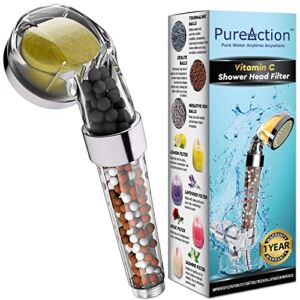PureAction Vitamin C Shower Head Filter with Hose & Replacement Filters – Hard Water Softener – Chlorine & Fluoride Filter – Water Purifying Filtered Showerhead with Beads – Helps Dry Skin & Hair Loss