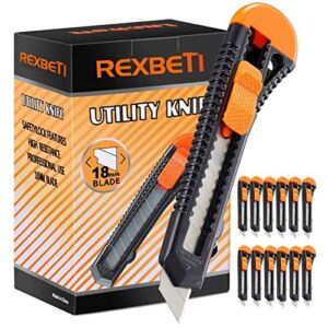 REXBETI 12-Pack Utility Knife, Retractable Box Cutter for Cartons, Cardboard and Boxes, 18mm Wider Razor Sharp Blade, Smooth Mechanism, Perfect for Office and Home use