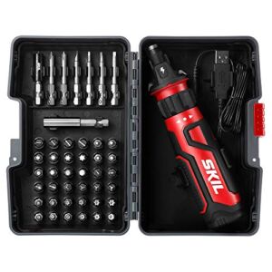 SKIL Rechargeable 4V Cordless Screwdriver with Circuit Sensor Technology Includes 45pcs Bit Set, USB Charging Cable, Carrying Case – SD561204