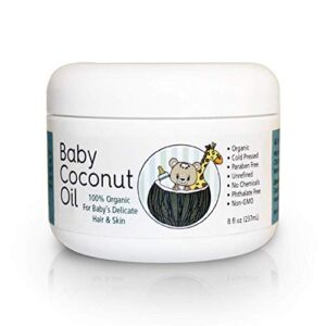 Baby Coconut Oil. Great for hair growth and skin – Cradle Cap Treatment , Eczema, Massage, Diaper Rash Guard – 8 fl. oz.