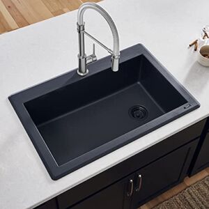 Ruvati 33 x 22 inch Drop-in Topmount Granite Composite Single Bowl Kitchen Sink Slope Bottom – Midnight Black – RVG1033BK