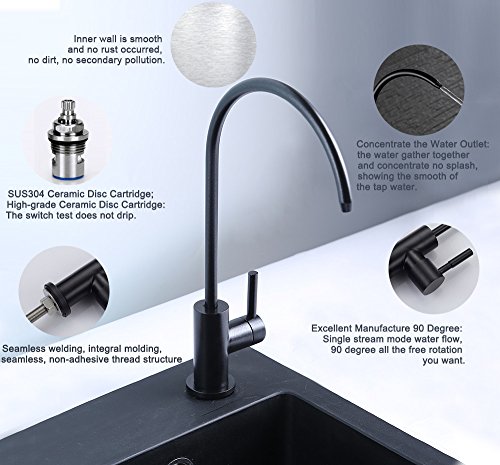 ESOW Kitchen Water Filter Faucet, 100% Lead-Free Drinking Water Faucet Fits Most Reverse Osmosis Units or Water Filtration System in Non-Air Gap, Stainless Steel 304 Body Matte Black Finish | The Storepaperoomates Retail Market - Fast Affordable Shopping