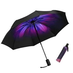 LLanxiry Compact Travel Umbrella,Windproof Waterproof Stick Umbrella Anti-UV Protection Golf Umbrellas(Orchid)