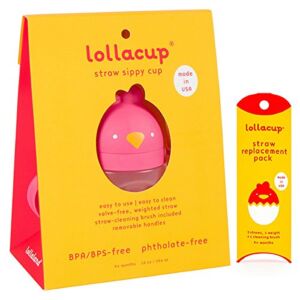 Lollaland Weighted Straw Sippy Cup for Baby:MADE IN THE USA – Transition Kids, Infant & Toddler Sippy Cup (6 months – 9 months) | Shark Tank Products | Lollacup (Pink) w/ Straw Replacement Pack