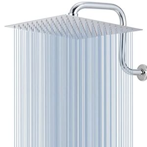 12″ Rain Shower Head with 13″ Extension Arm – Voolan Large Rainfall Shower Heads Made of Stainless Steel – Waterfall Full Body Coverage – Perfect Replacement For Your Bathroom ShowerHead (Chrome)