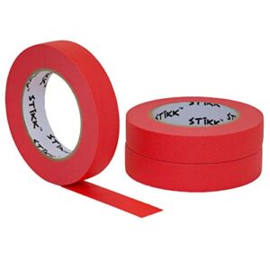 3 Pack 1″ inch x 60yd STIKK Red Painters Tape 14 Day Easy Removal Trim Edge Finishing Decorative Marking Masking Tape (.94 in 24MM)