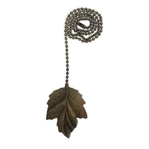 Royal Designs Celling Fan Pull Chain Extension with Leaf Designed Finial, Antique Brass