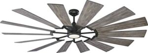 Monte Carlo Fans 14PRR72AGPD Prairie Grand Windmill Energy Star 72″ Outdoor Ceiling Fan with LED Light and Hand Remote Control, 14 Wood Blades, Aged Pewter-Light Grey Weathered Oak Blades