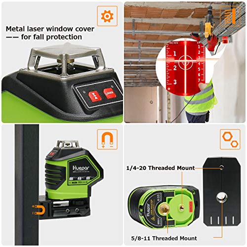 Huepar Self-Leveling Laser Level Red Cross Line with 2 Plumb Dots Laser Tool -360-Degree Horizontal Line Plus Large Fan Angle of Vertical Beam with Up & Down Points -Magnetic Pivoting Base 621CR | The Storepaperoomates Retail Market - Fast Affordable Shopping