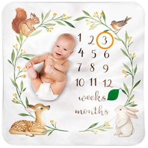 Baby Monthly Milestone Blanket Woodland – Baby Girl Gifts & Baby Boy Gifts – Watch Me Grow Woodland Nursery Décor – European Design – Gender Neutral for Newborn Girl & Boy