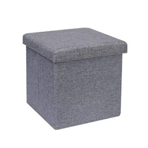 B FSOBEIIALEO Storage Ottoman Cube, Linen Small Coffee Table, Foot Rest Stool Seat, Folding Toys Chest Collapsible for Kids Grey 11.8″x11.8″x11.8″