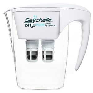 Seychelle pH2O Alkaline Water Filter Pitcher – pH Enhancing Filtration – 200 Gallon Capacity – USA-Made Filter, 64oz