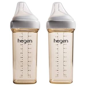 Hegen Baby Bottles- Anti Colic Baby Bottles Wide Neck- Breastfeeding System 11 oz with Fast Flow Teats (2 Pack)