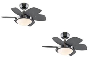 Ciata Small Ceiling Fan With Light, 24 Inch Quince Indoor Ceiling Fan in Gun Metal Finish with LED Light Fixture in Opal Frosted Glass with Reversible Black/Graphite Blades – 2 Pack