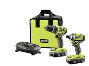 Ryobi 18-Volt ONE+ Lithium-Ion Cordless Brushless Drill/Driver-Impact Driver 2-Tool Kit w/(2) 1.3 Ah Batteries, Charger,