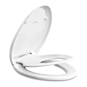 WSSROGY Elongated Toilet Seat with Built in Potty Training Seat, Magnetic Kids Seat and Cover, Slow Close, Fits both Adult and Child, Plastic, White