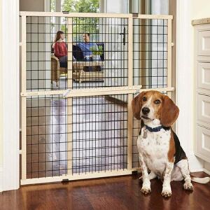 MYPET North States 48″ Wide Wire Mesh Gate: Made In USA, Simply Expand And Lock In Place. Pressure Mount. Fits 29.5″- 48″ Wide (37″ Tall, Sustainable Hardwood)