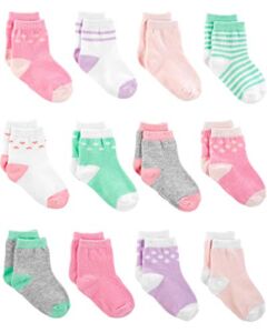 Simple Joys by Carter’s Baby Girls’ Socks, Pack of 12, Pink/Purple/Mint Green, 0-3 Months