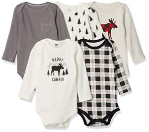Hudson Baby Unisex Baby Cotton Long-Sleeve Bodysuits Moose 5-Pack, 9-12 Months