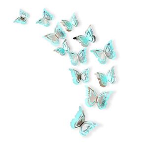 pinkblume Silver Blue Teal Butterfly Decorations Stickers 3D Butterfies Wall Art Wedding Decor Removable Wall Decals Murals for Aqua Home Living Room Babys Bedroom Showcase Nursery Art Decor (27PCS)