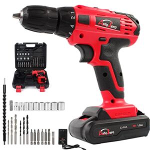 Electric Cordless Drill Kit- AUTOJARE Rechargeable Power Drill Driver 20V max 18V Lithium-Ion Battery 3/8″ Keyless Chuck Durable&Fast Application Speeds Dirll with 24pcs Accessories Carry Case