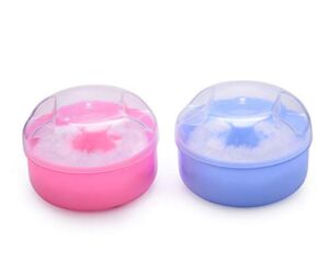 Colorsheng Pack of 2 Baby Body Cosmetic Powder Puff Sponge Box Case Container (Blue/Pink)