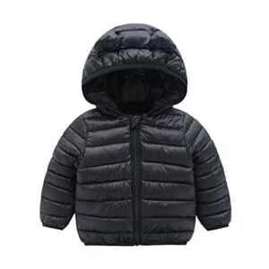 CECORC Winter Coats for Kids with Hoods (Padded) Light Puffer Jacket for Outdoor Warmth, Travel, Snow Play | Girls, Boys | Baby, Infants, Toddlers, (12-18 Months, Black)