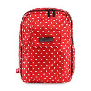 JuJuBe MiniBe Small Backpack, Onyx Collection – Black Ruby – Red/White Polka Dots
