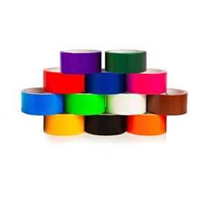 GIFTEXPRESS 12 Assorted Colored Duct Tapes 10 Yards x 2 Inch Rolls,12 Multi Purposes Bright Colors Tapes Great for DIY Art Kit Home School, Colors: Black Navy Purple red Orange White Teal Lime Green