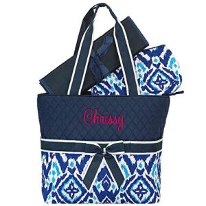 Personalized Turquoise and Navy Diamond Quilted Diaper Bag Tote