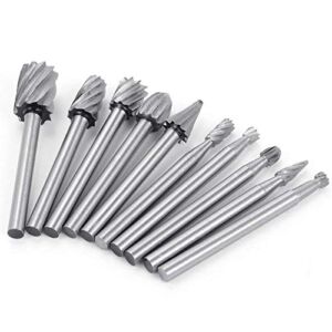 XT AUTO 10Pcs High Speed Steel Burr Bits Rotary Carving Burs Woodworking Rotary File Set for Metal Rotary Files Bit Wood Cutting Burrs Set
