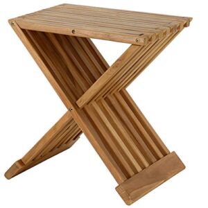 Teak Wood Shower Stool 17″ Folding Seat Fully Assembled Waterproof Bench in Bathroom Inside Corner Chair