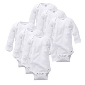 Gerber baby girls Long-sleeve Mitten-cuff Onesies infant and toddler bodysuits, White, 0-3 Months US (6 Pack)