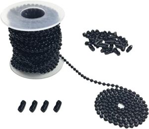 Hyamass 10 Yards 3mm Diameter Black Beaded Pull Chain Extension Ceiling Light Fan Chain with 30 Matching Connectors, Rolled Packing