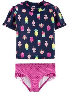 Simple Joys by Carter’s Toddler Girls’ 2-Piece Assorted Rashguard Sets, Navy/Pink, Dots/Popsicles, 3T