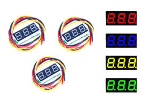 NOYITO 0.28 inches LED Ultra-Small DC Digital 0-100V Voltmeter 3-Wire Battery Voltage Tester Red Blue Yellow Green Four Colors Display 4.0-40 Volt Power Supply (Pack of 3)(Green)