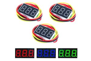 NOYITO 0.36 inches LED Ultra-Small DC Digital 0.00-30.0V Voltmeter 3-Wire 2-Wire Battery Voltage Tester Red Blue Green Three Colors Display 4.5-30 Volt Power Supply (Pack of 3) (Blue)