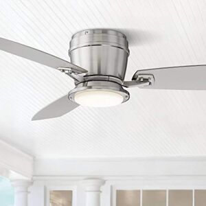 Casa Vieja 52″ Playa Del Ray Modern Hugger Low Profile Indoor Outdoor Ceiling Fan with Light LED Remote Control Dimmable Brushed Nickel Wet Rated for Patio Exterior House Porch Gazebo Garage Barn