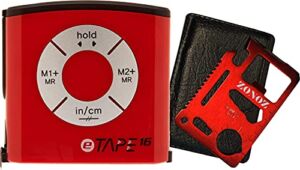 eTape16 ET16.75-DB-RP Digital Tape Measure, 16′, Red, Inch and Metric & Zonoz 11 in 1 Multipurpose Mini Portable Wallet Size Pocket Multi-Z-Tool (Bundle)