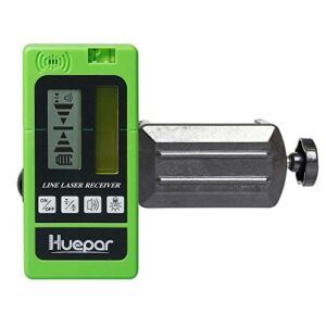 Huepar LR-5RG Laser Detector for Laser Level – Green and Red Beam Receiver for Use with Pulsing Line Lasers, Two-Sided Back-lit LCD Displays, Automatic Shut-Off Timer, Clamp Included