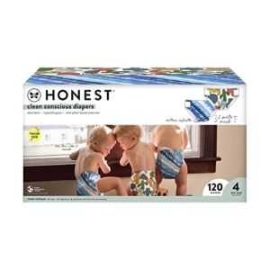 The Honest Company Clean Conscious Diapers | Plant-Based, Sustainable | Tie-Dye For + Cactus Cuties | Super Club Box, Size 4 (22-37 lbs), 120 Count