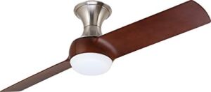 Kathy Ireland Home Duo Flush Mount Ceiling Fan with Light | 54 Inch LED Lighting Fixture with Hugger Design, 2 Blades, and Wall Control, Brushed Steel