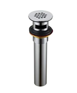 Purelux Grid Drain Strainer Assembly with Overflow for Bathroom Sink, Made of Brass Chrome Finish