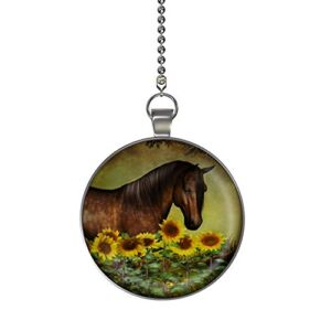 Gotham Decor Horse in Sunflowers Ceiling Fan/Light Pull Pendant with Chain