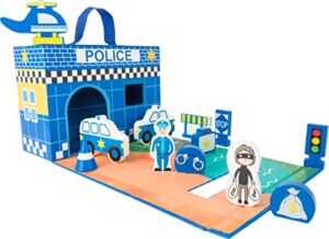 small foot wooden toys Police Station Themed playworld in a Carrying case Designed for Children 3+, Multi (11113)