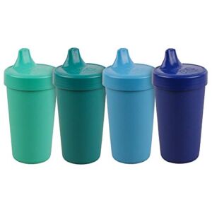 RE-PLAY 4pk – 10 oz. No Spill Sippy Cups for Baby, Toddler, and Child Feeding in Sky Blue, Aqua, Navy Blue and Teal | BPA Free | Made in USA from Eco Friendly Recycled Milk Jugs | True Blue+